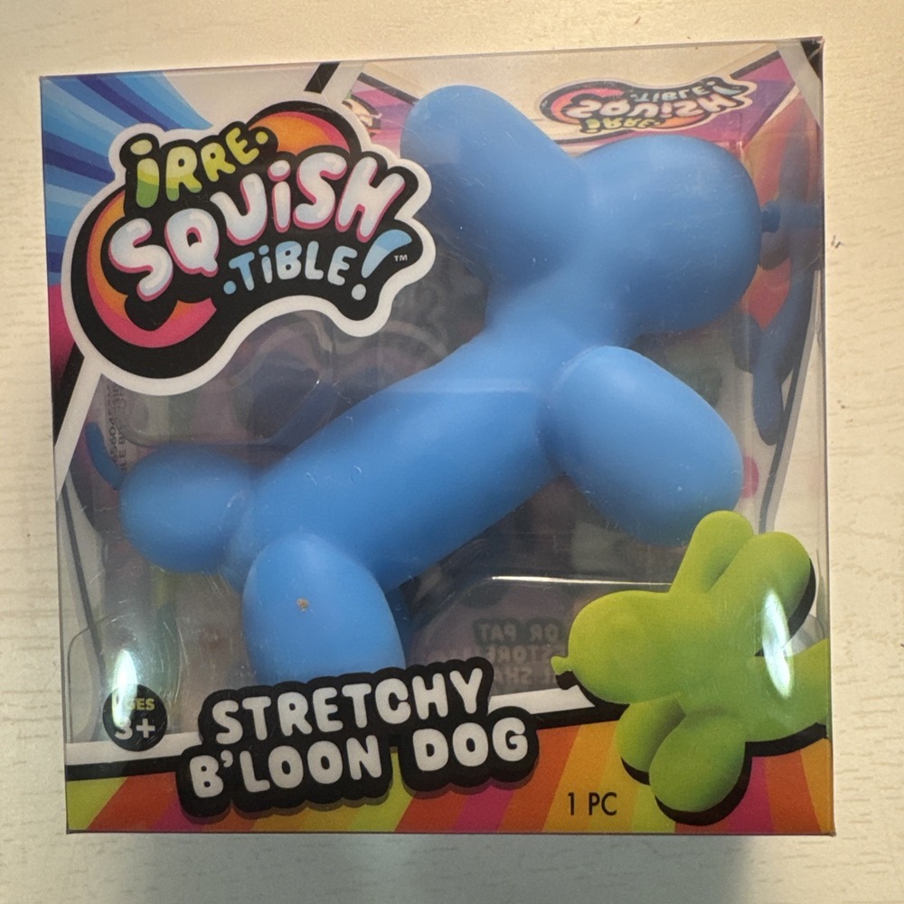 irre-tible SQUISH Stretchy moldable doggy BLUE BALLOON ANIMAL fidget toy dog